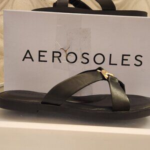Aerosoles Black Leather "Gaia" Sandals. NIB. Size 9.5